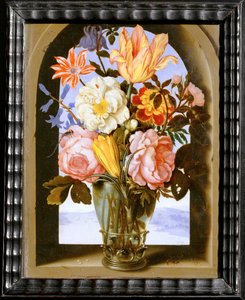 Bouquet di fiori in un arco di pietra che si apre su un ... da Ambrosius II Bosschaert