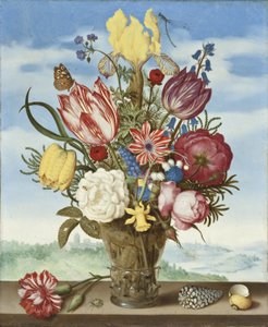 Mazzo di fiori su un cornicione da Ambrosius the Elder Bosschaert