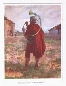 Un Cornicen o trombettiere, illustrazione da Il Soldato Romano, 1928