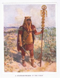 Un portabandiera sul campo, illustrazione da Il Soldato Romano, 1928 da Amedee Forestier