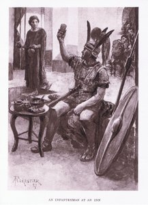 Un fante in una locanda, illustrazione da Il Soldato Romano, 1928