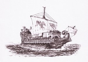 Pattuglia della flotta: navi romane, illustrazione da Il Soldato Romano, 1928