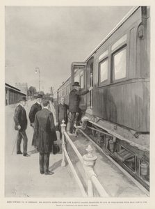 Re Edoardo VII in Germania, Sua Maestà ispeziona il suo nuovo vagone ferroviario, progettato per funzionare in congiunzione con quello attualmente in uso