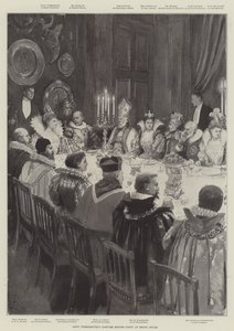 Cena in costume di Lady Tweedmouth a Brook House da Amedee Forestier