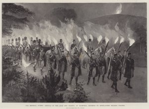 I nostri ospiti imperiali, arrivo dello Zar e della Zarina a Balmoral, scortati da Highlanders con torce da Amedee Forestier