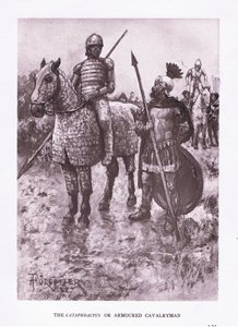 Il Cataphractus o cavaliere corazzato, illustrazione da Il Soldato Romano, 1928