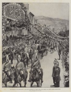 Il principe nel suo principato, la processione reale in Great Duke Gate Street e North Parade, Aberystwith da Amedee Forestier