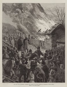 La guerra degli affitti in Irlanda, bruciando le case degli inquilini sfrattati a Glenbeigh, contea di Kerry