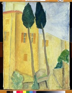 Alberi di cipresso e casa, 1919 da Amedeo Modigliani