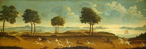 Scena di caccia con un porto da American 18th Century