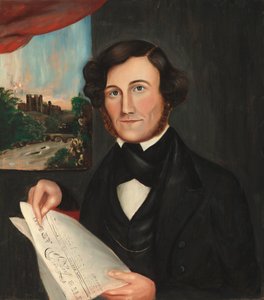 Uomo di Nome Hubbard che Legge "Boston Atlas"