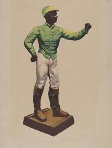 Jockey che attacca il cavallo da American 20th Century