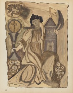 Tavola 41: Santa Barbara: Dal portfolio "Disegni coloniali spagnoli del Nuovo Messico" da American 20th Century
