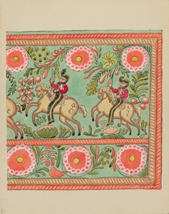 Tavola 43: Disegno di cassapanca dipinta: Dal portfolio "Disegni coloniali spagnoli del Nuovo Messico"