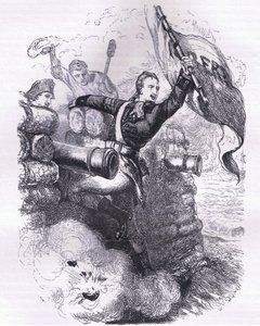 Il sergente Jasper recupera la bandiera, illustrazione da Cassells History of the United States pubblicata da Cassell, Petter & Galpin, c.1900 da American English school