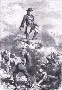 La difesa della casa di Breed: Prescott nel ridotto, illustrazione da Cassells History of the United States pubblicata da Cassell, Petter & Galpin, c.1900 (litografia)