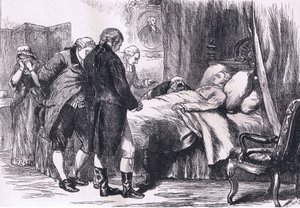 Washington sul letto di morte, illustrazione da Cassells History of the United States pubblicata da Cassell, Petter & Galpin, c.1900 (litografia) da American English school