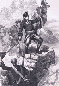 Washington che pianta la bandiera britannica a Fort Duquesne da American English school