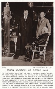 Thomas Edison ricrea la sua luce elettrica per il Presidente Herbert Hoover e Henry Ford (foto in b/n) da American Photographer (after)
