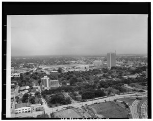 Vista aerea verso nord-ovest, Techwood Homes (Edilizia Pubblica), delimitato da North Avenue, Parker Street, William Street e Lovejoy Street, Atlanta, Contea di Fulton, GA