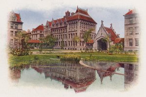 Chicago: Hull Court, da Botany Pond, Anatomy Building e Hull Gate (foto a colori) da American Photographer