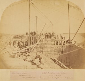 Casa del cancello sud del nuovo serbatoio, Central Park, durante la costruzione