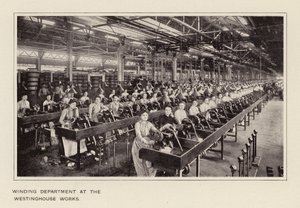 Reparto di avvolgimento presso gli stabilimenti Westinghouse (foto b/n) da American Photographer