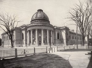 Università di Yale: "Rotunda", Woolsey Hall a sinistra, Yale Dining-Hall a destra (foto b/n) da American Photographer
