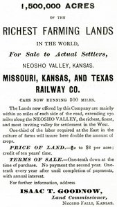 1.500.000 acri delle terre agricole più ricche del mondo, nella valle del Neosho, Kansas, pubblicità da Appletons Journal, 4 maggio 1872 da American School