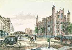 3rd Avenue e 23rd Street, Stazione della Ferrovia Elevata e il College della Città di New York, da 36 Vedute di New York e Dintorni, pubblicato da Charles Magnus da American School