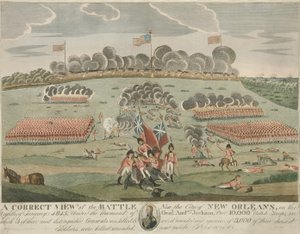 Una vista corretta della battaglia vicino alla città di New Orleans, pub. c.1815 da American School
