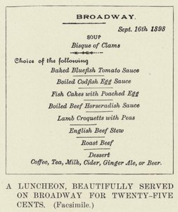 Un pranzo, splendidamente servito su Broadway per venticinque centesimi, Facsimile