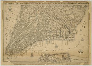 Nuovo e accurato piano della città di New York nello stato di New York in Nord America, pubblicato nel 1797, 1797 (inchiostro nero e a colori su carta, supportato con stoffa)
