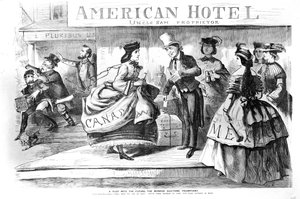 Uno Sguardo nel Futuro - la Dottrina Monroe Trionfante, vignetta da Frank Leslies Budget of Fun, novembre 1863 da American School