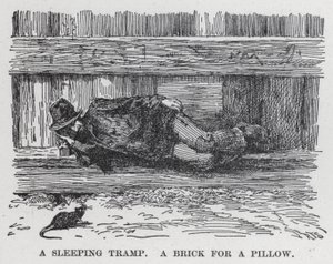 Un vagabondo che dorme, Un mattone come cuscino (litografia) da American School