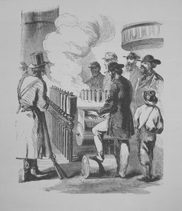 Un calliope a vapore, usato sui battelli a vapore americani, c.1870 da American School