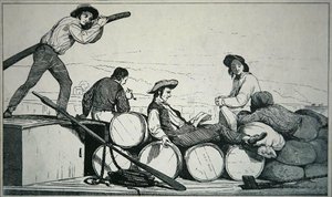 Una chiatta che trasporta merci sul fiume Mississippi, c.1840 da American School
