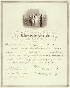 Un certificato di matrimonio del 1849 da American School