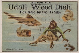 Un allegro Natale, cartolina commerciale che pubblicizza i piatti di legno Udell