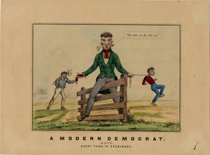 Un democratico moderno: motto: tutto per tutti, firmato su pietra: HAP, pubblicato a Dubuque, Iowa, c.1860 da American School