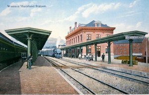 Una cartolina della stazione di Western Maryland, Cumberland, Maryland da American School