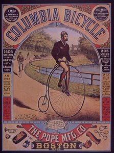 Pubblicità per la bicicletta Columbia Penny-Farthing, Boston, USA da American School