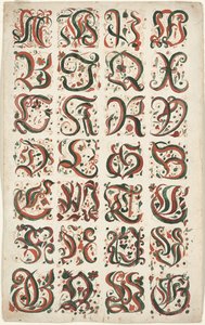 Alfabeto, pittura Fraktur, c.1825-50 da American School