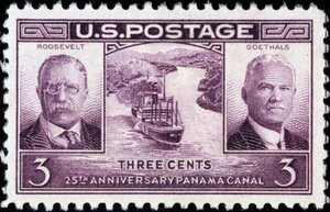Francobollo americano per il 25º anniversario del Canale di Panama da American School