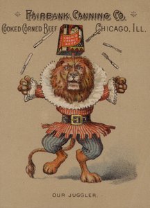 Cartolina pubblicitaria americana per carne in scatola cotta della Fairbank Canning Company, Chicago, Illinois da American School