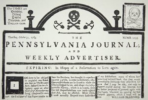 Una risposta americana al British Stamp Act, pubblicata nel The Pennsylvania Journal and Weekly Advertiser il 31 ottobre 1765 da American School