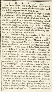 Articolo dal Boston Chronicle che descrive gli eventi del massacro di Boston, 5 marzo 1770 da American School