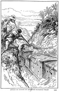 Attacco dei cubani a un treno blindato, illustrazione da The Story of Cuba di Murat Halstead, pubblicato nel 1898 da American School