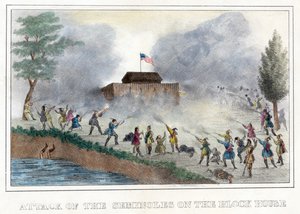 Attacco dei Seminole alla Block House, pub. 1836 da American School