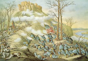 Battaglia di Lookout Mountain, 24 novembre 1863, inciso da Kurz & Allison da American School